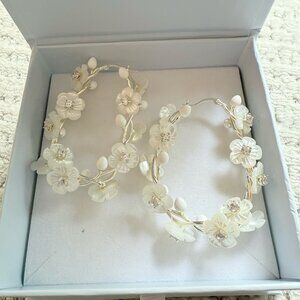 Nicola Bathie Gold Mother of Pearl Floral Loop Earrings- NWT